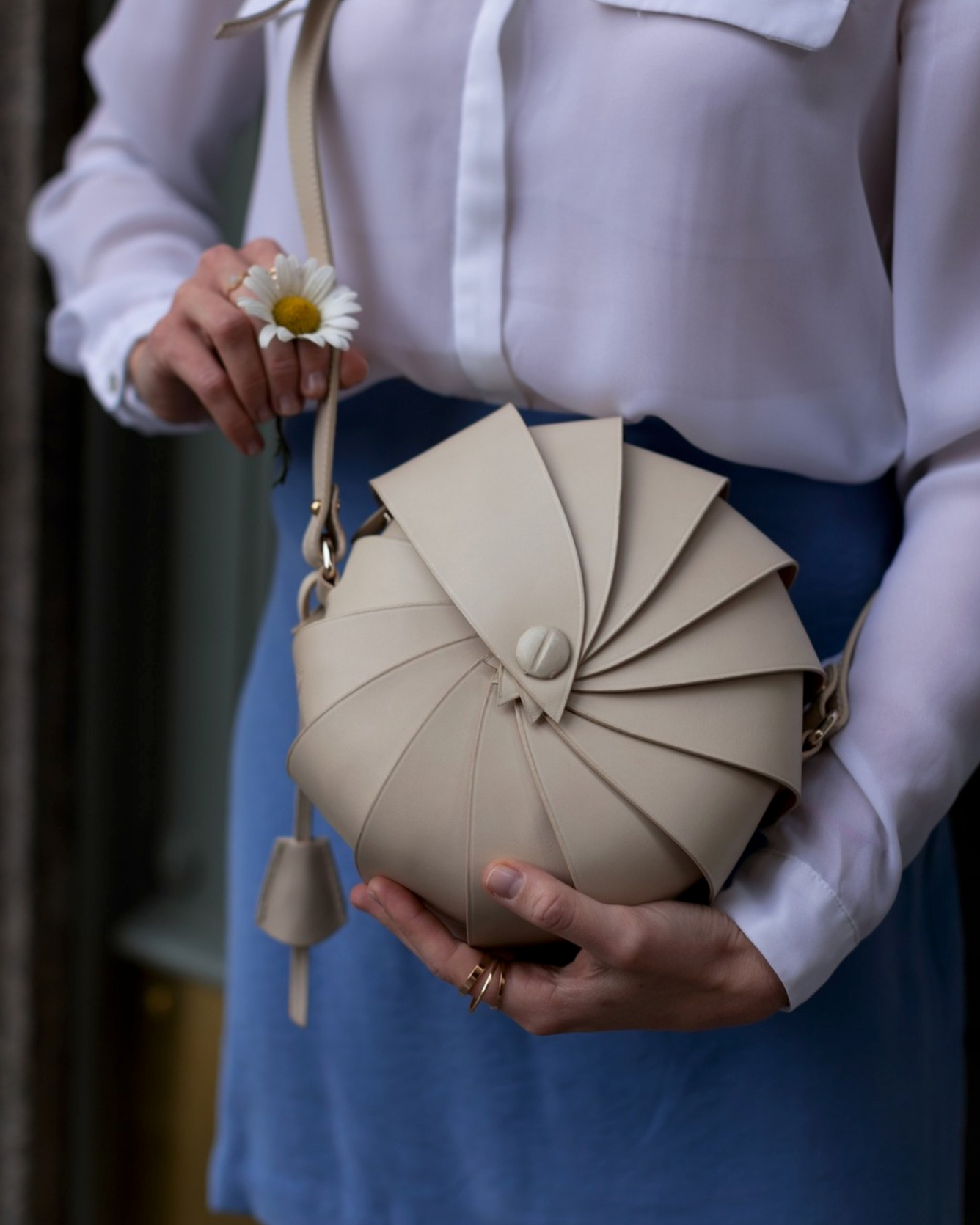 Cream Leather Shoulder Bag